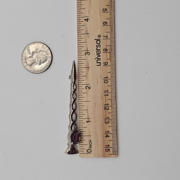 Silver-Tone Celtic Weave Scepter Point Amethyst Purple Rhinestone Brooch Pin - Picture 11 of 11